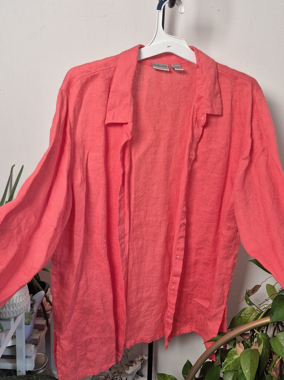 Chicos Bright Coral Shacket And Pants Set Chicos Sz 3 Top Sz 2 Pants